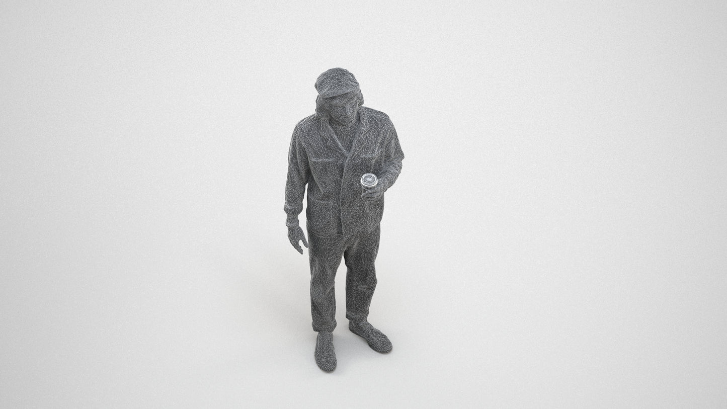 realistic 3D people man casual standing, render-ready for V-Ray and Corona, FBX OBJ, wireframe three-quarter view