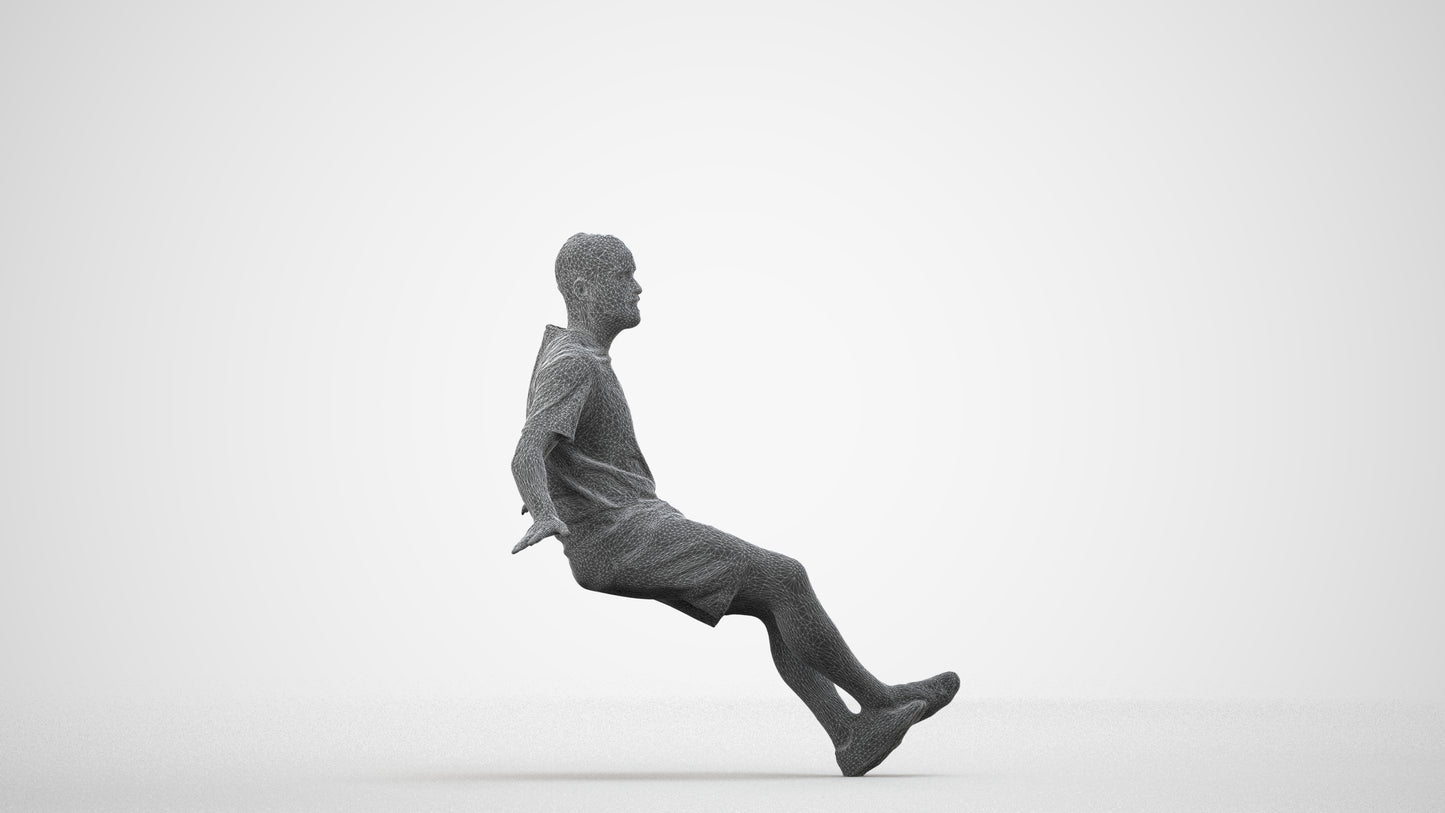 scanned 3D man casual sitting, photogrammetry people for Enscape and V-Ray, wireframe side view