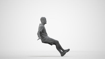 scanned 3D man casual sitting, photogrammetry people for Enscape and V-Ray, wireframe side view