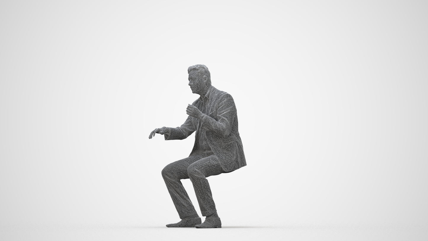 3D scanned man business, photorealistic archviz people for Enscape and SketchUp, wireframe back view