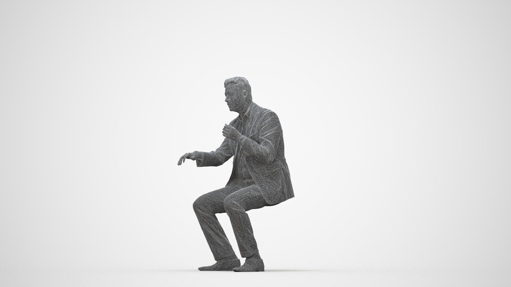 3D scanned man business, photorealistic archviz people for Enscape and SketchUp, wireframe back view