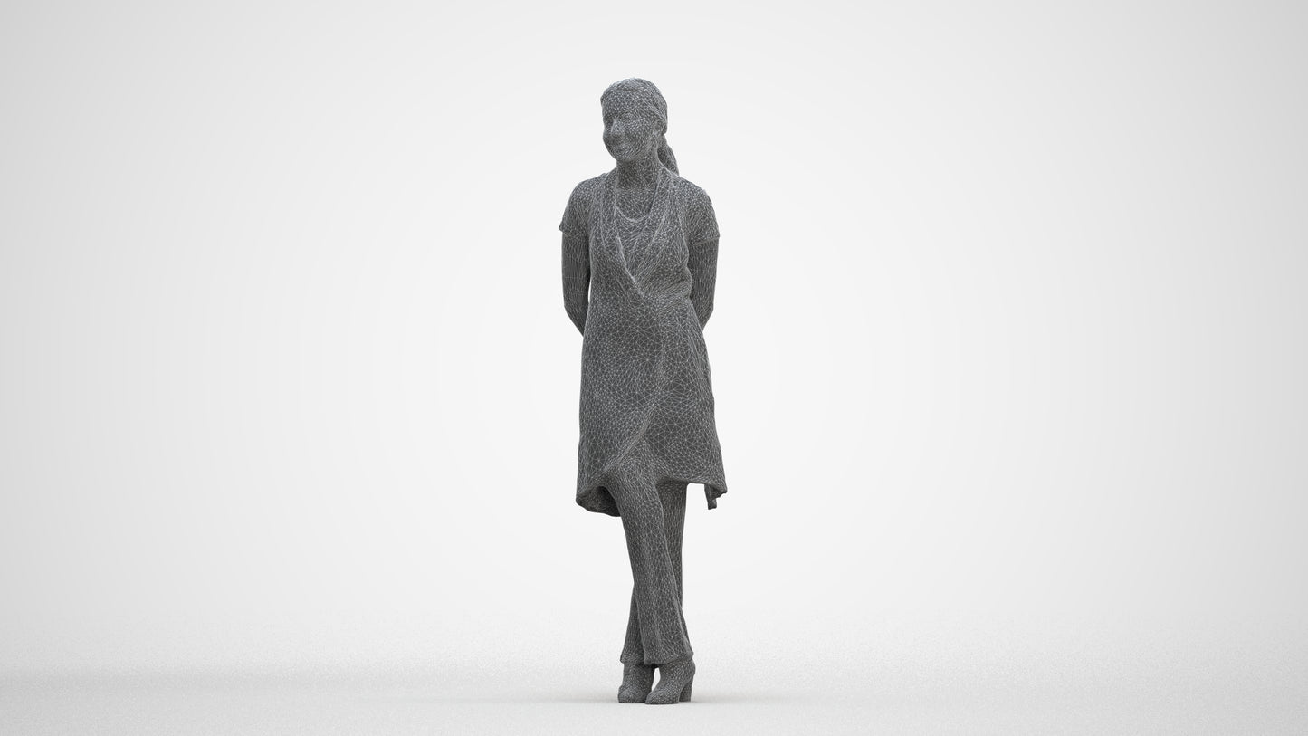 scanned 3D woman hospitality, photogrammetry people for Enscape and V-Ray, three-quarter front view render