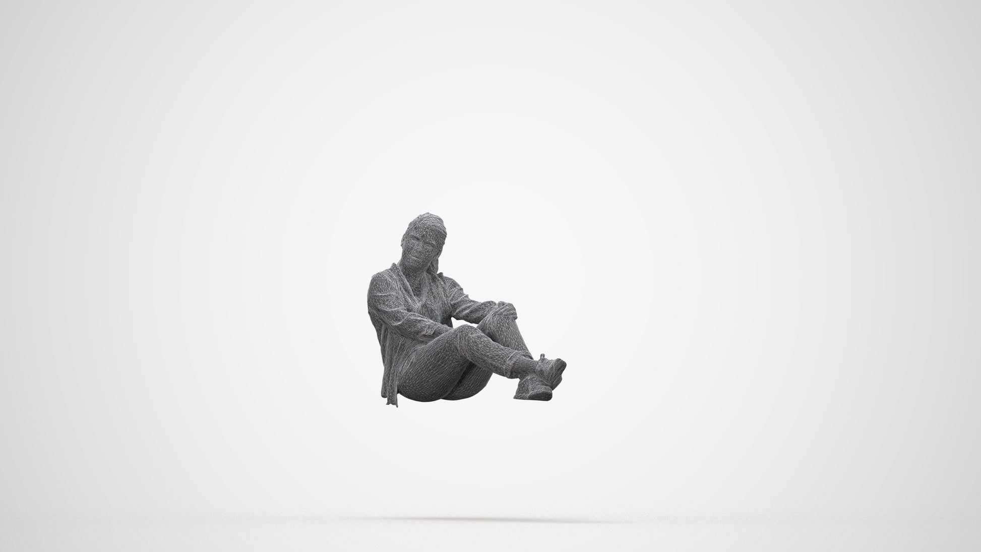 realistic 3D woman casual sitting, scanned archviz people for Blender and 3ds Max, wireframe back view