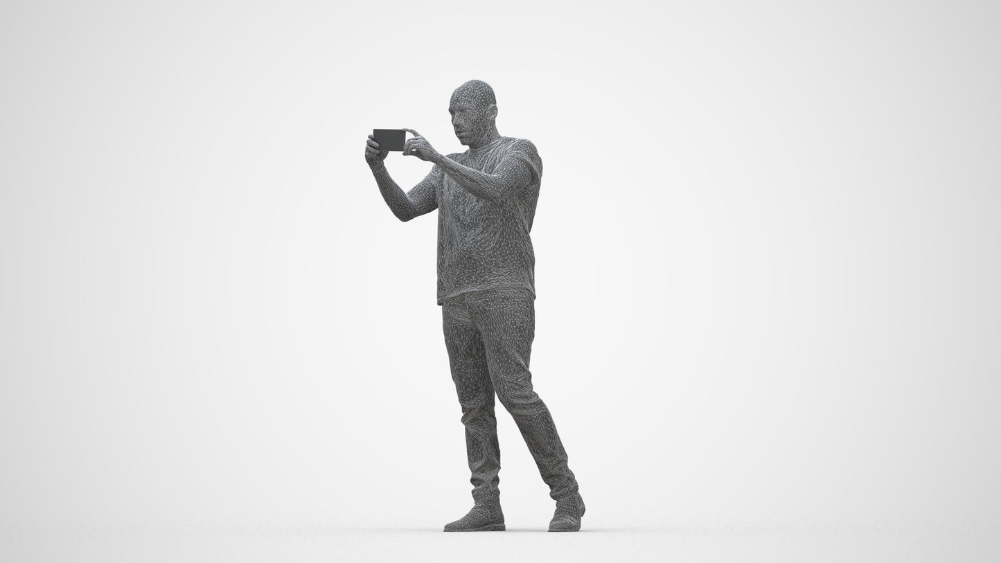 realistic 3D man casual standing, scanned archviz people for Blender and 3ds Max, wireframe back view