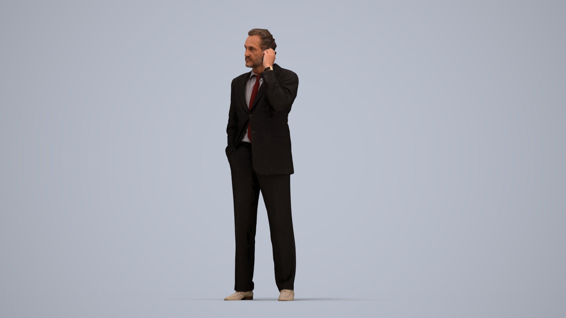 photogrammetry 3D man business standing, realistic human model archviz FBX, top-down view render