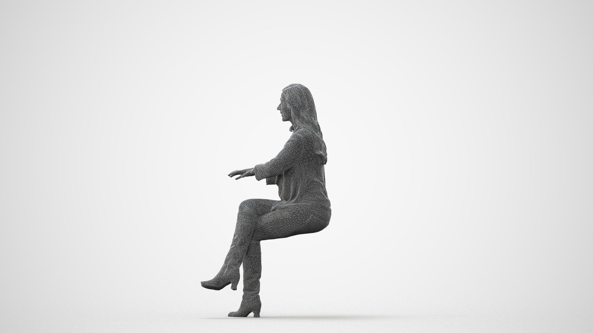 realistic 3D human woman casual sitting, archviz people FBX OBJ for Blender, square thumbnail