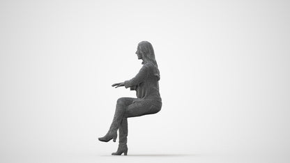 realistic 3D human woman casual sitting, archviz people FBX OBJ for Blender, square thumbnail