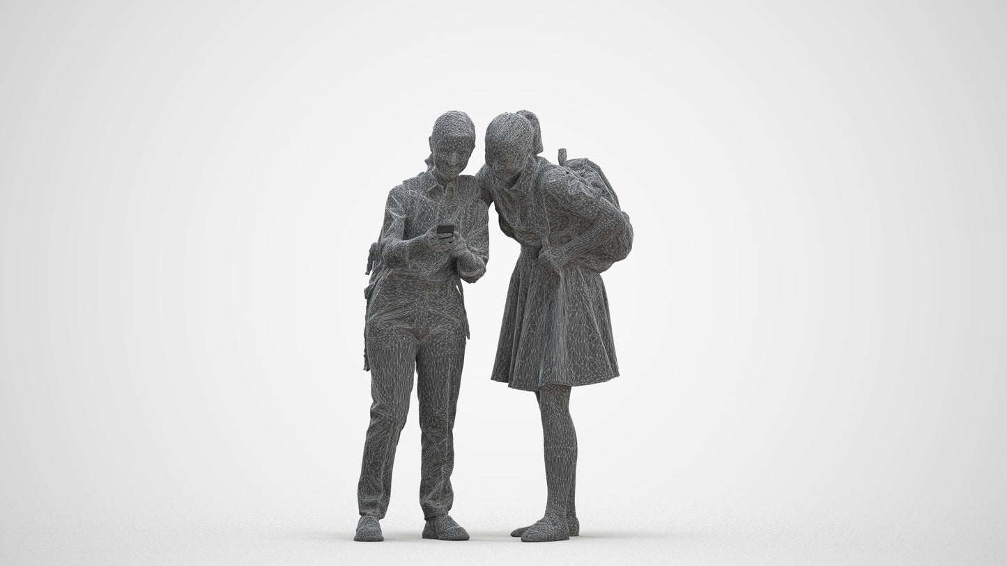 realistic 3D girl kids, scanned archviz people for Blender and 3ds Max, three-quarter front view render