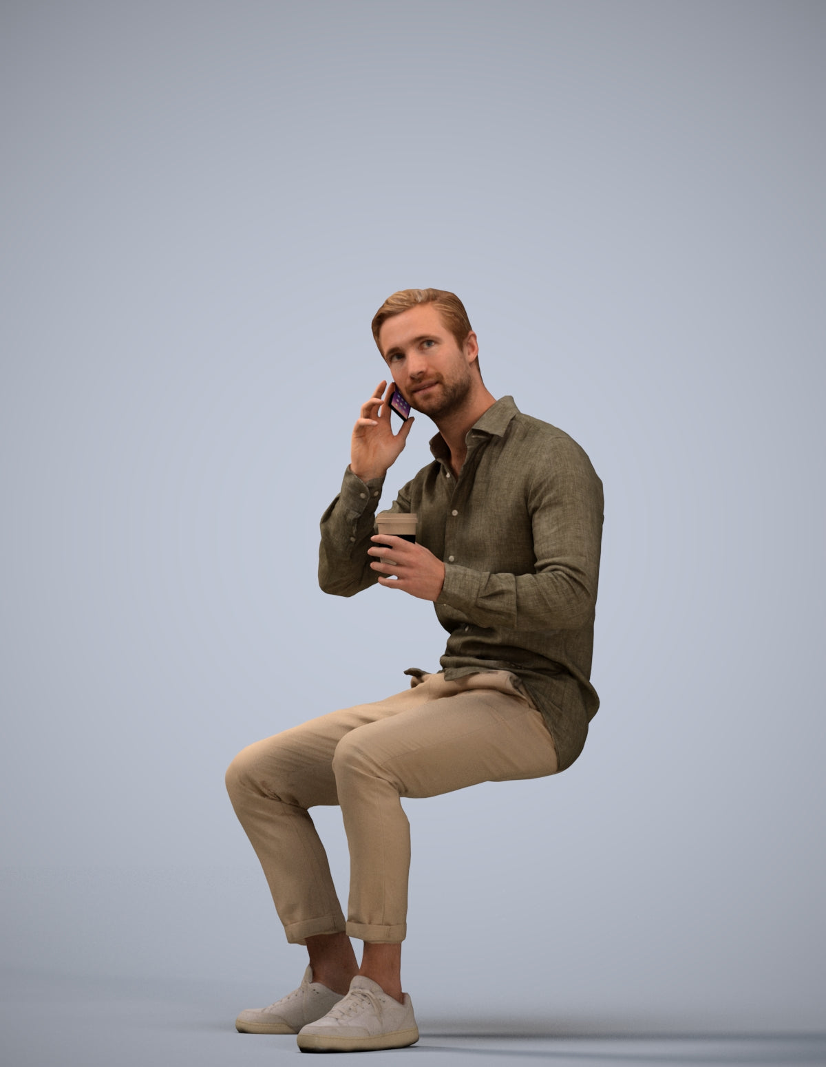 realistic 3D people man casual sitting, render-ready for V-Ray and Corona, FBX OBJ