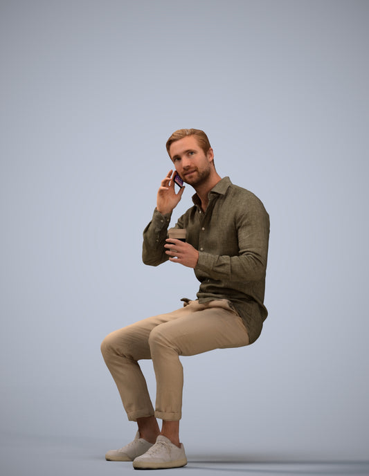 realistic 3D people man casual sitting, render-ready for V-Ray and Corona, FBX OBJ