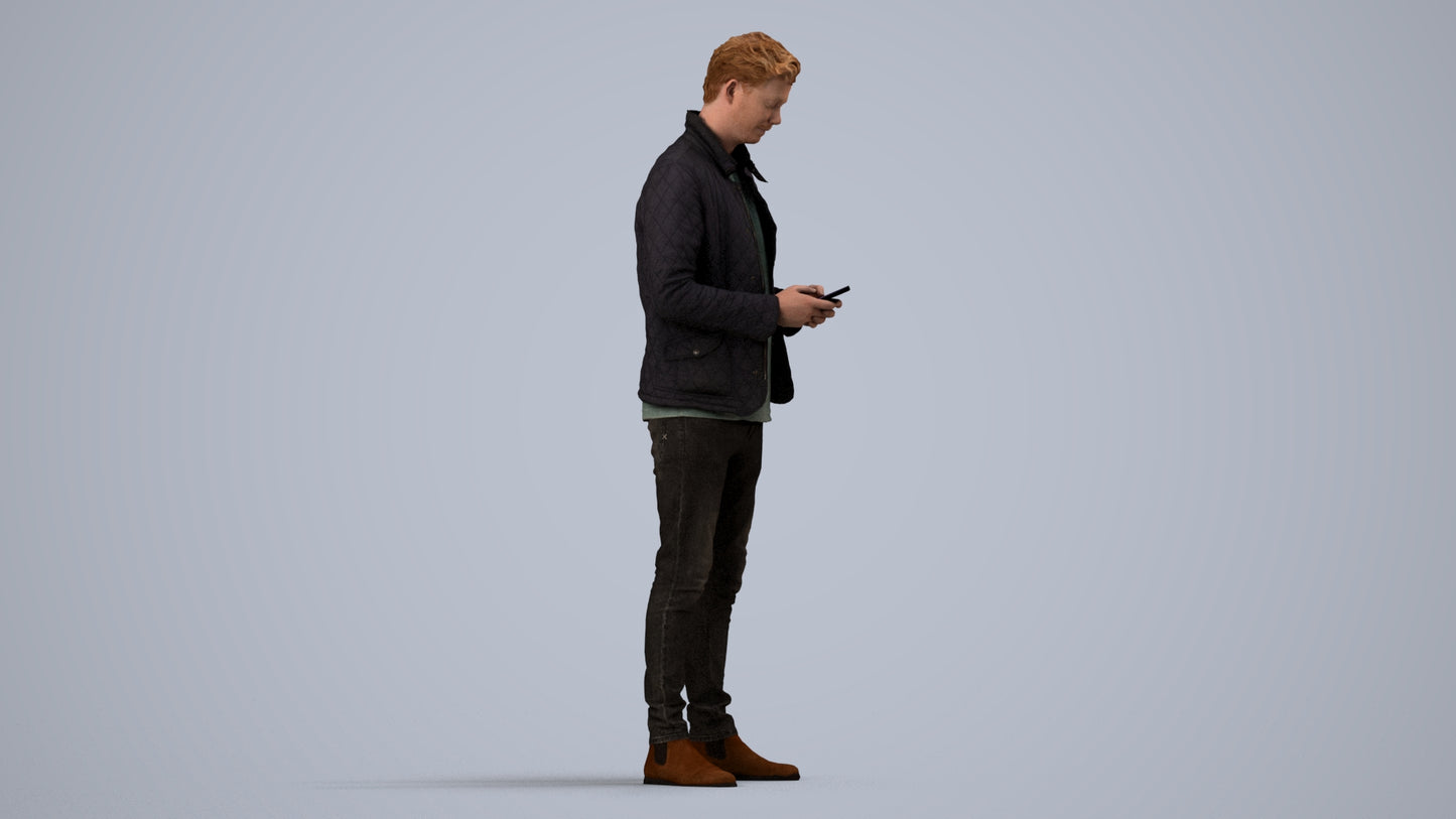 realistic 3D people man casual standing, render-ready for V-Ray and Corona, FBX OBJ, side view render