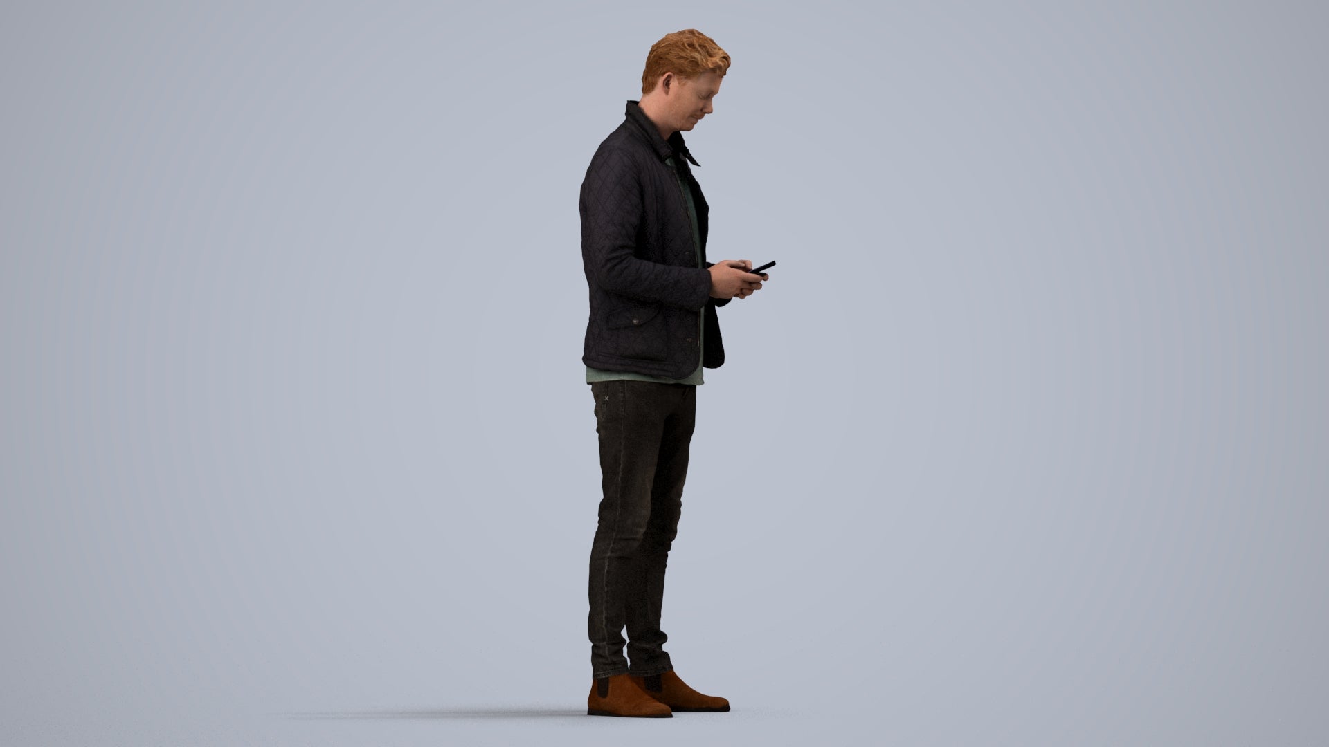 realistic 3D people man casual standing, render-ready for V-Ray and Corona, FBX OBJ, side view render