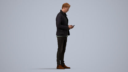 realistic 3D people man casual standing, render-ready for V-Ray and Corona, FBX OBJ, side view render