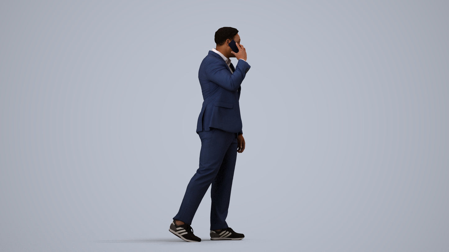 realistic 3D man business standing, scanned archviz people for Blender and 3ds Max, side view render