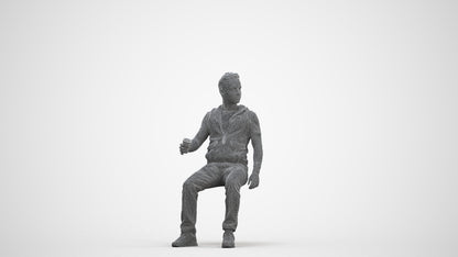 realistic 3D human man casual sitting, archviz people FBX OBJ for Blender, three-quarter front view render