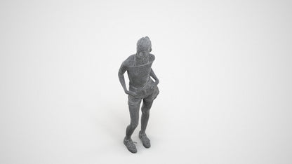 3D human model woman casual standing, photogrammetry scanned person for archviz, wireframe three-quarter view