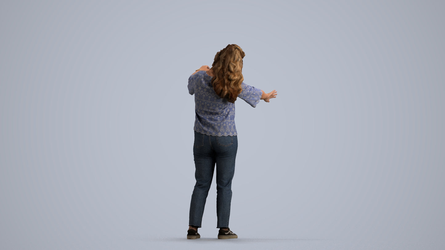 realistic 3D woman casual standing, scanned archviz people for Blender and 3ds Max, front view render