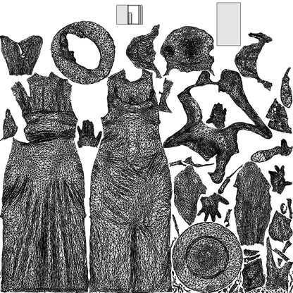 3D human model woman casual standing, photogrammetry scanned person for archviz, wireframe top-down view