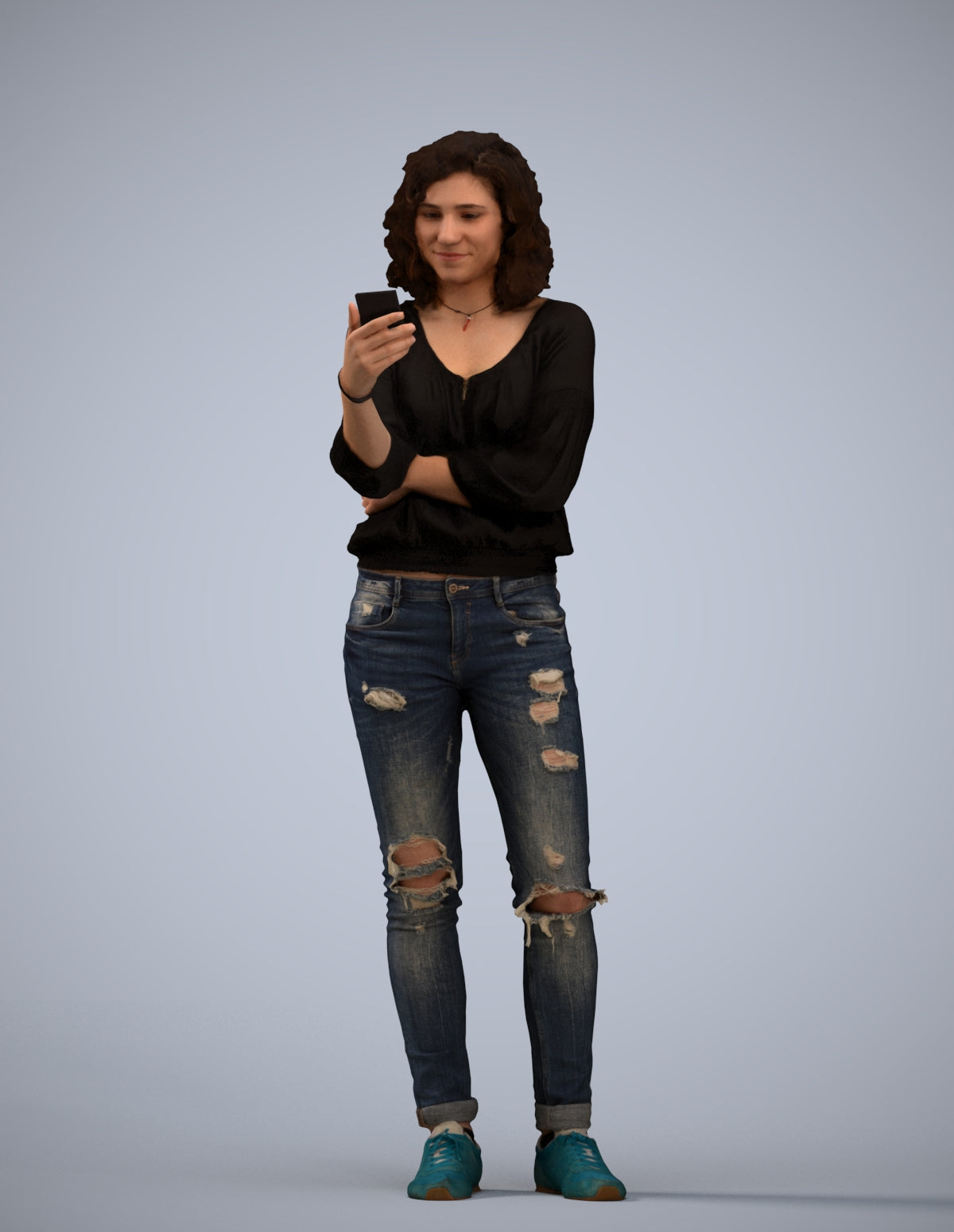 3D human model woman casual standing, photogrammetry scanned person for archviz