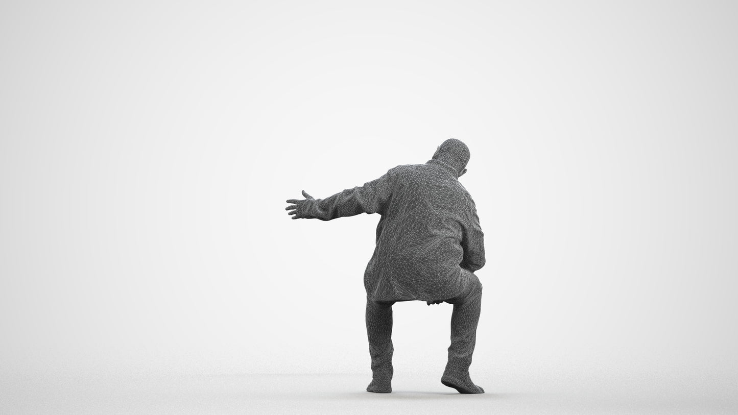 scanned 3D senior man casual sitting, photogrammetry people for Enscape and V-Ray, wireframe front view