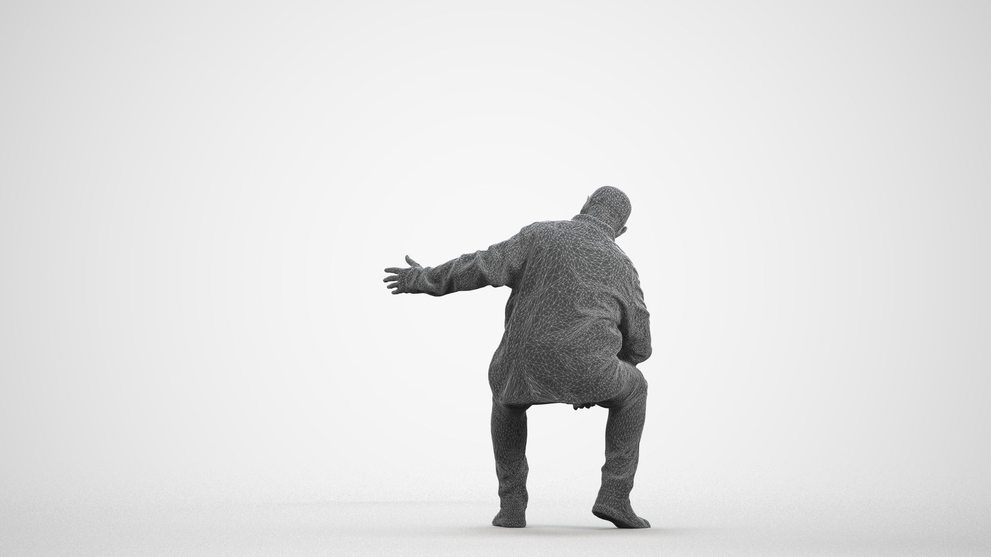 scanned 3D senior man casual sitting, photogrammetry people for Enscape and V-Ray, wireframe front view