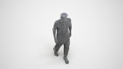 realistic 3D human man casual walking, archviz people FBX OBJ for Blender, wireframe three-quarter view