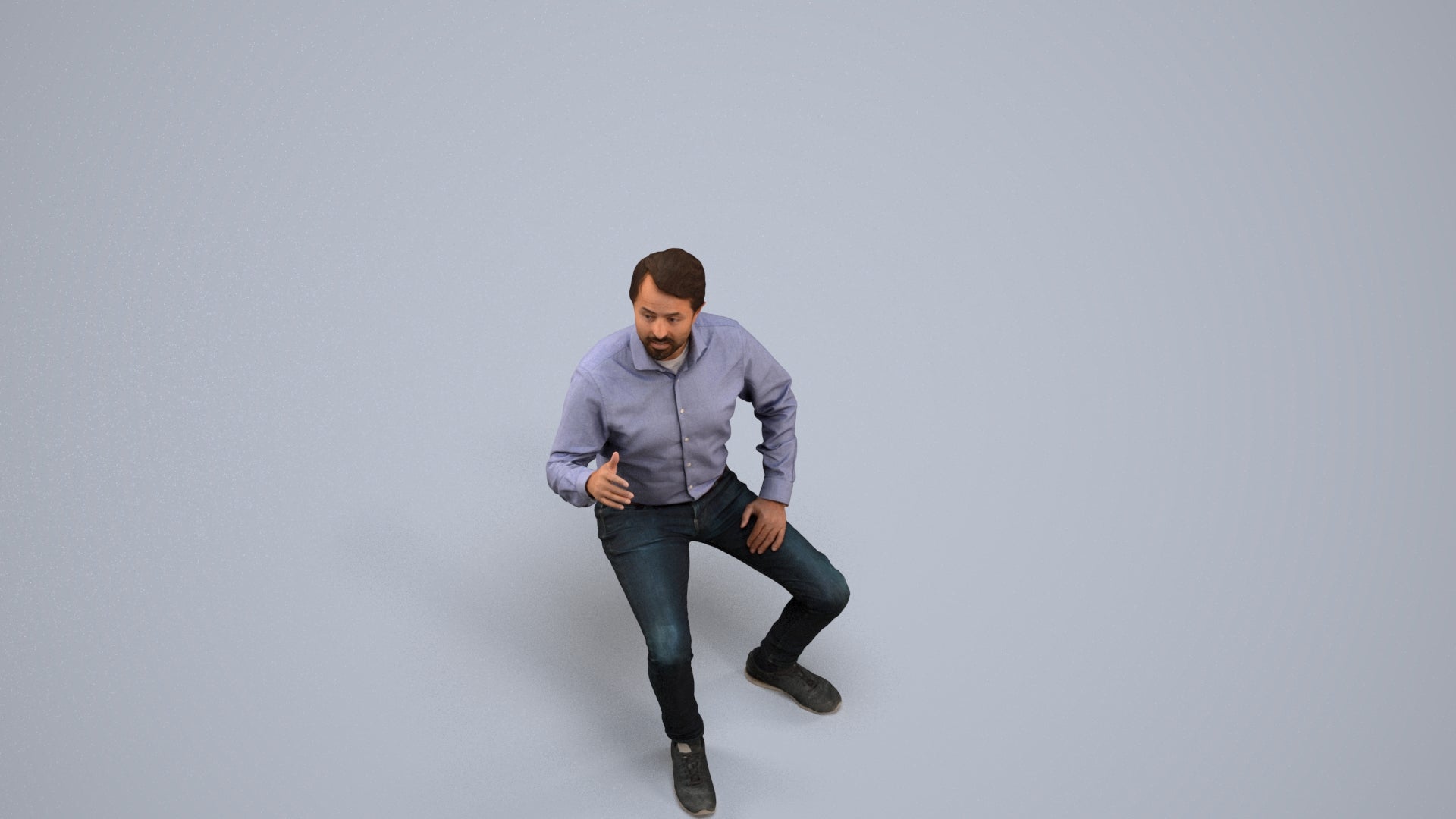 realistic 3D man business sitting, scanned archviz people for Blender and 3ds Max, back view render