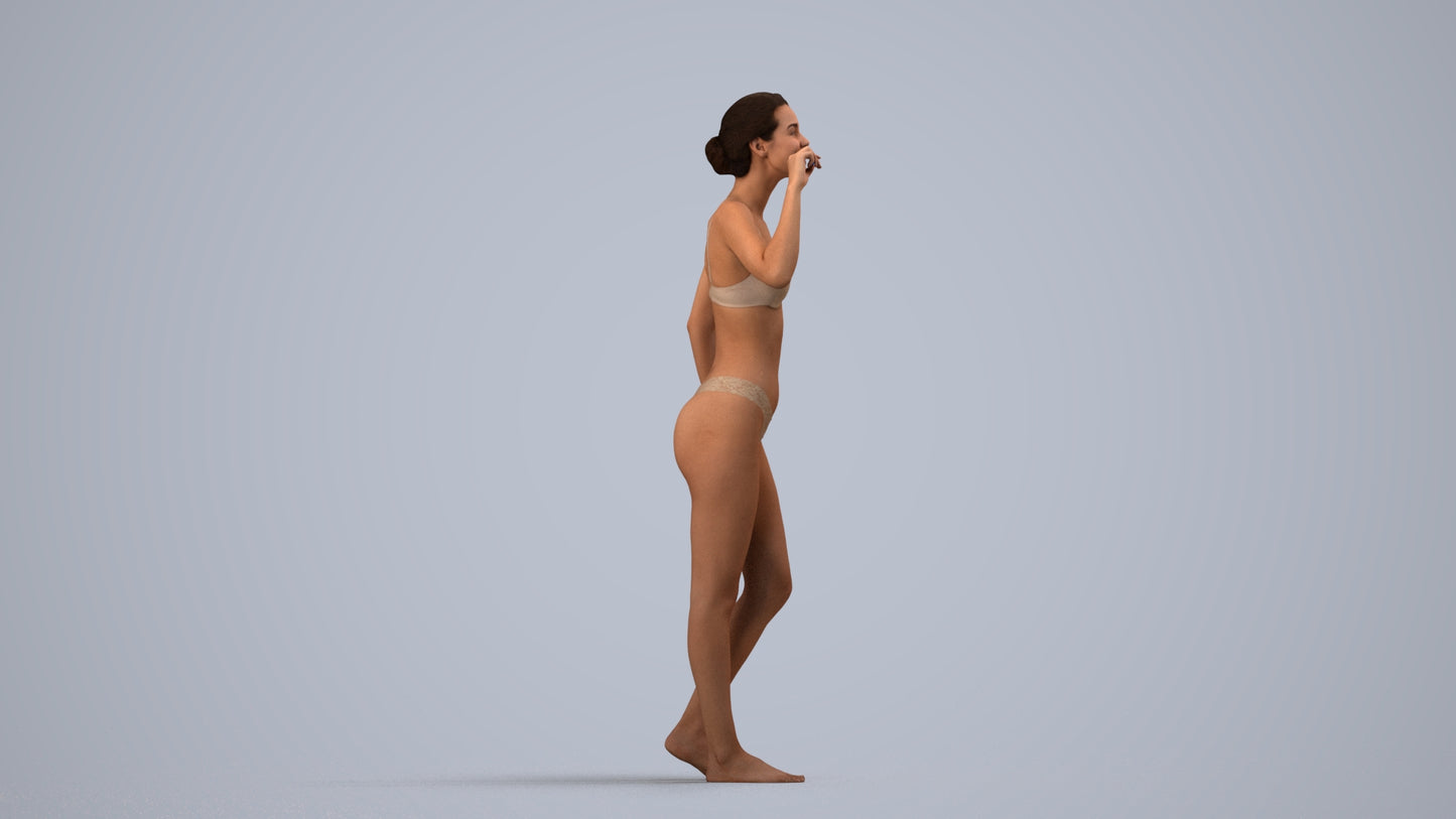 realistic 3D human woman bathroom, archviz people FBX OBJ for Blender, side view render