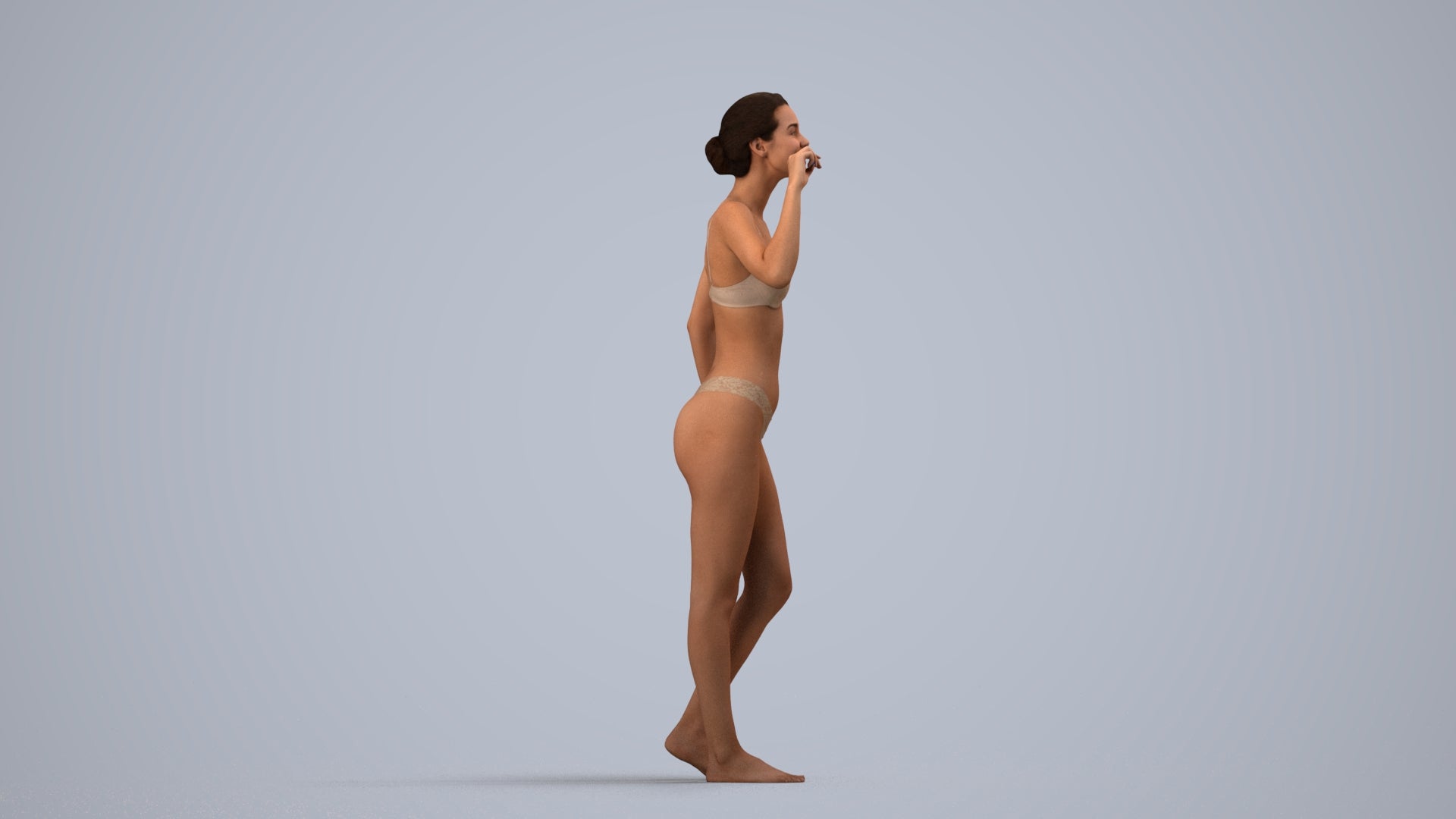 realistic 3D human woman bathroom, archviz people FBX OBJ for Blender, side view render