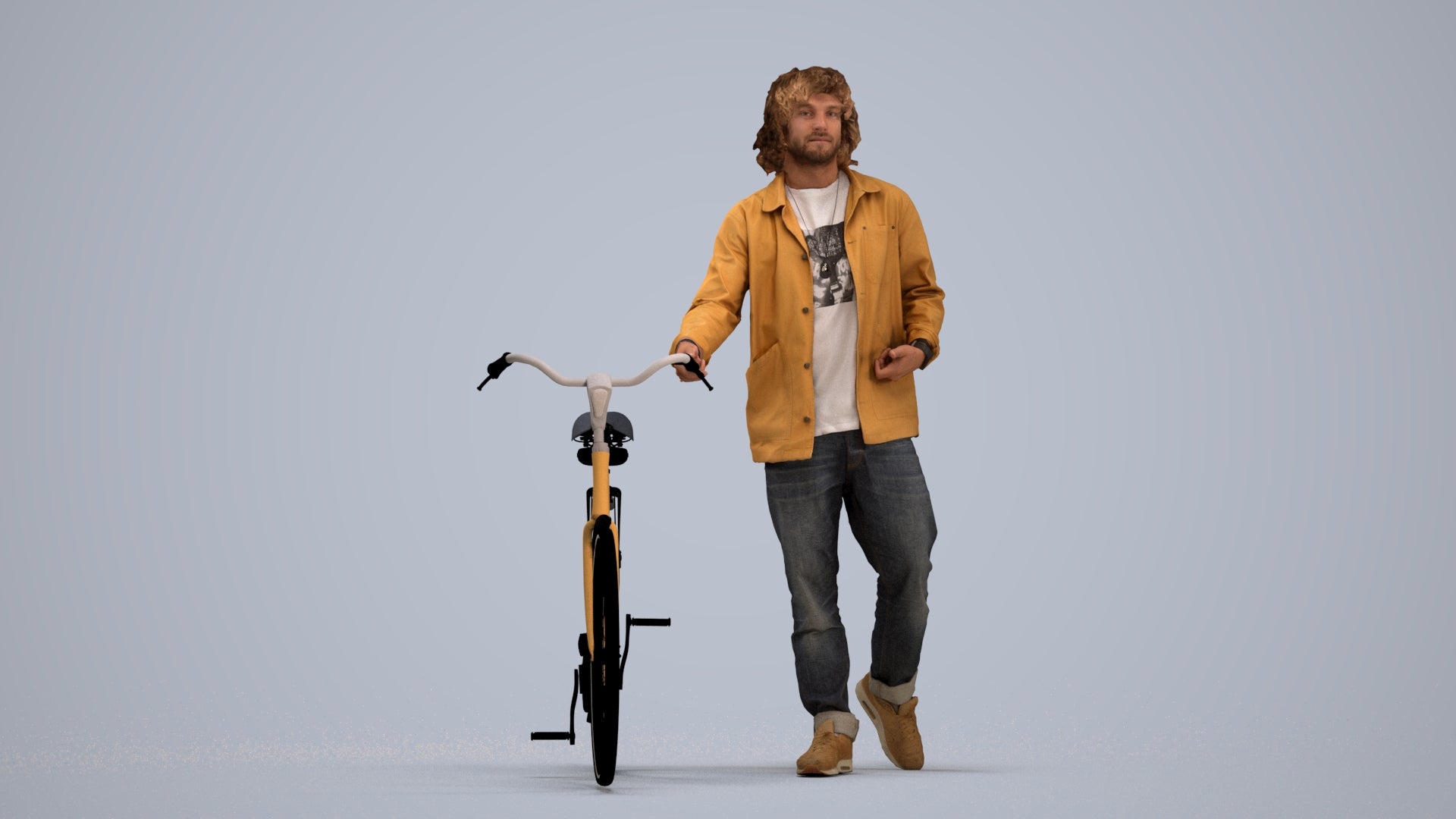 realistic 3D people man casual cycling, render-ready for V-Ray and Corona, FBX OBJ, standing pose render