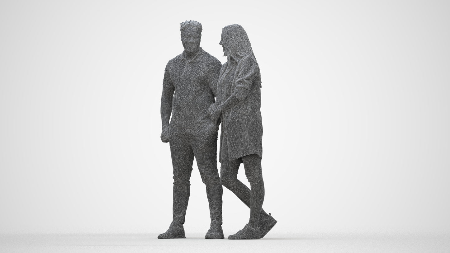 realistic 3D human man casual couple, archviz people FBX OBJ for Blender, wireframe back view