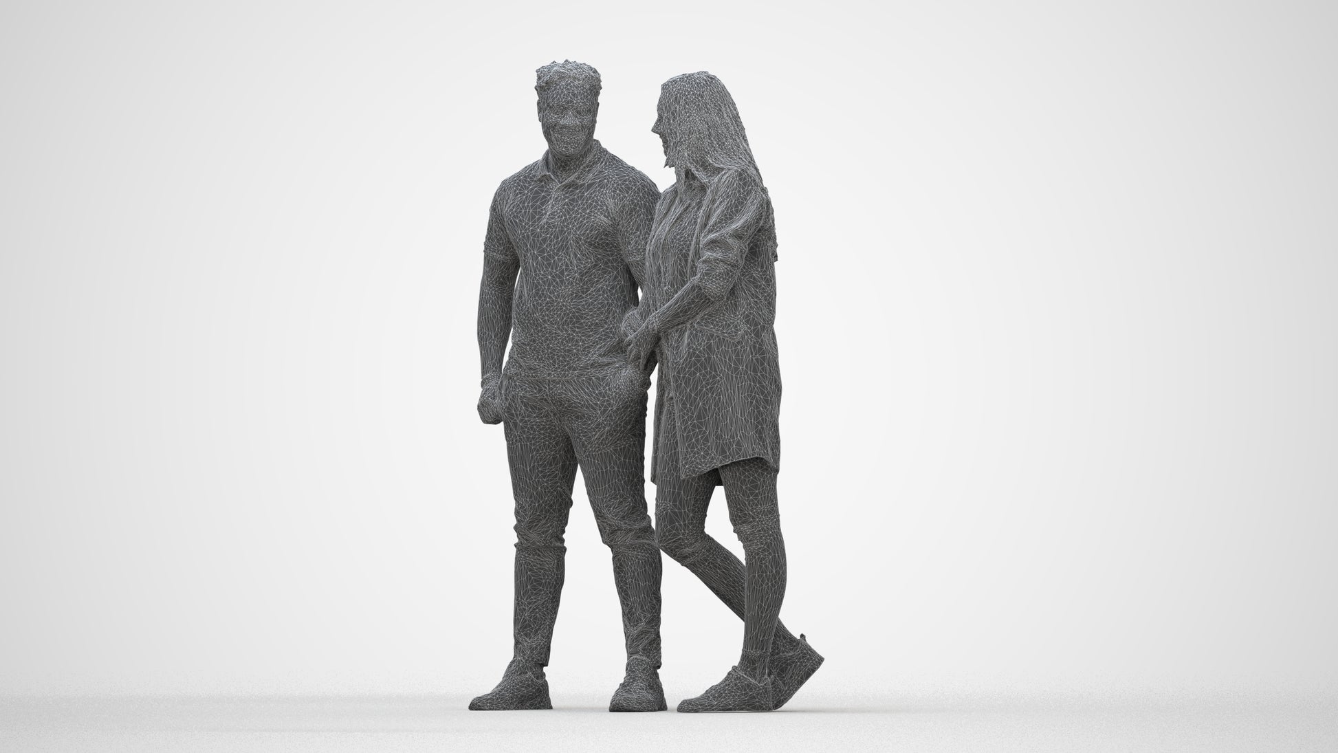 realistic 3D human man casual couple, archviz people FBX OBJ for Blender, wireframe back view