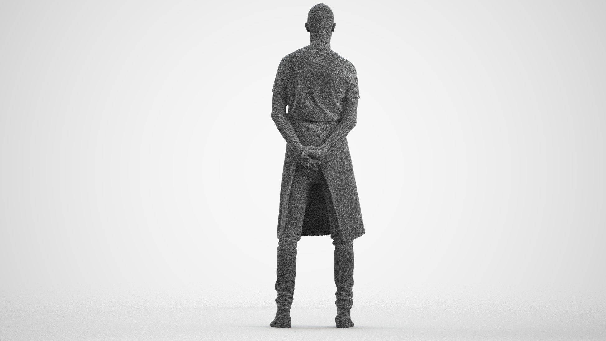 realistic 3D man hospitality, scanned archviz people for Blender and 3ds Max, wireframe front view