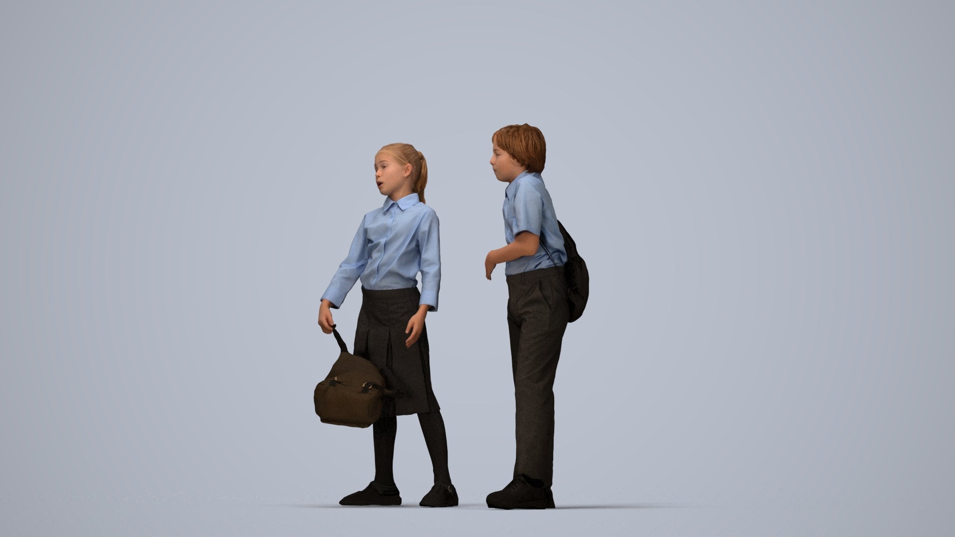 photogrammetry 3D girl kids, realistic human model archviz FBX, top-down view render