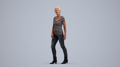 realistic 3D human senior woman casual walking, archviz people FBX OBJ for Blender, standing pose render