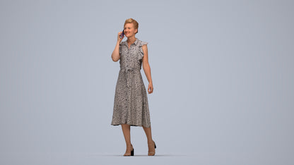 realistic 3D human woman casual walking, archviz people FBX OBJ for Blender, top-down view render