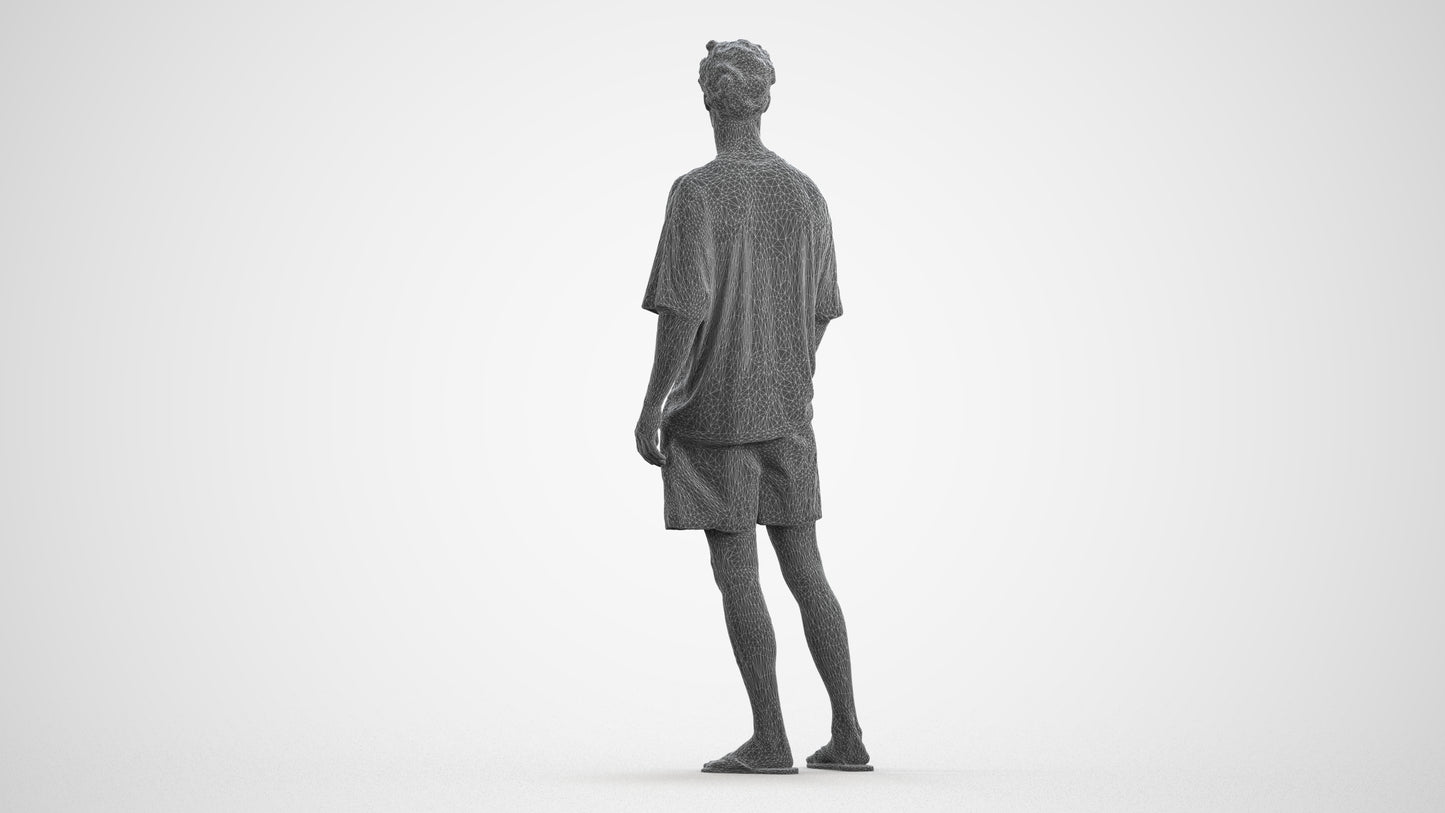 3D scanned man standing casual, photorealistic archviz people for Enscape and SketchUp, wireframe front view