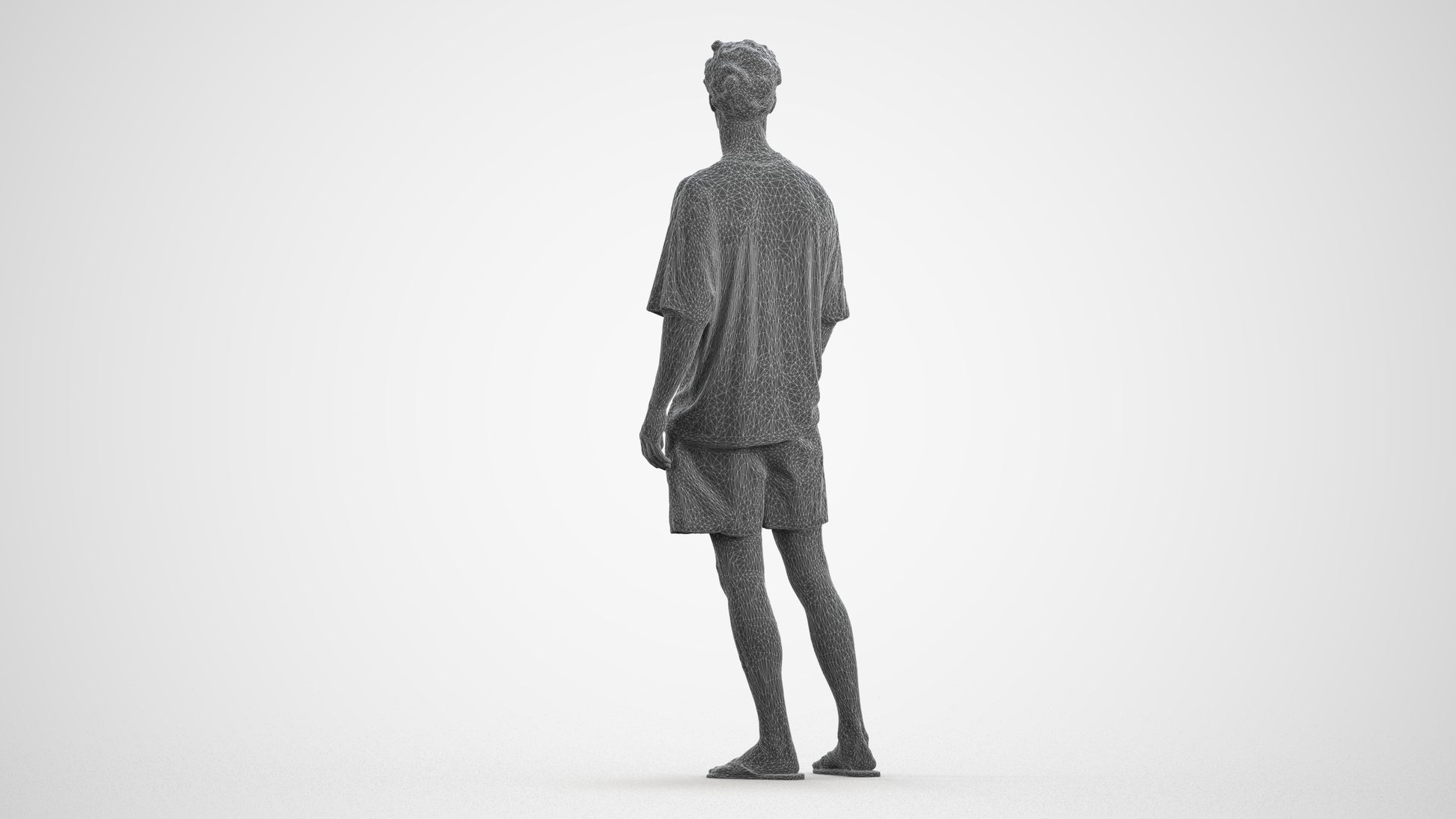3D scanned man standing casual, photorealistic archviz people for Enscape and SketchUp, wireframe front view
