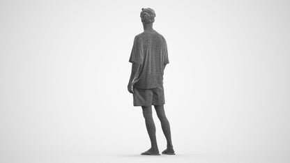 3D scanned man standing casual, photorealistic archviz people for Enscape and SketchUp, wireframe front view