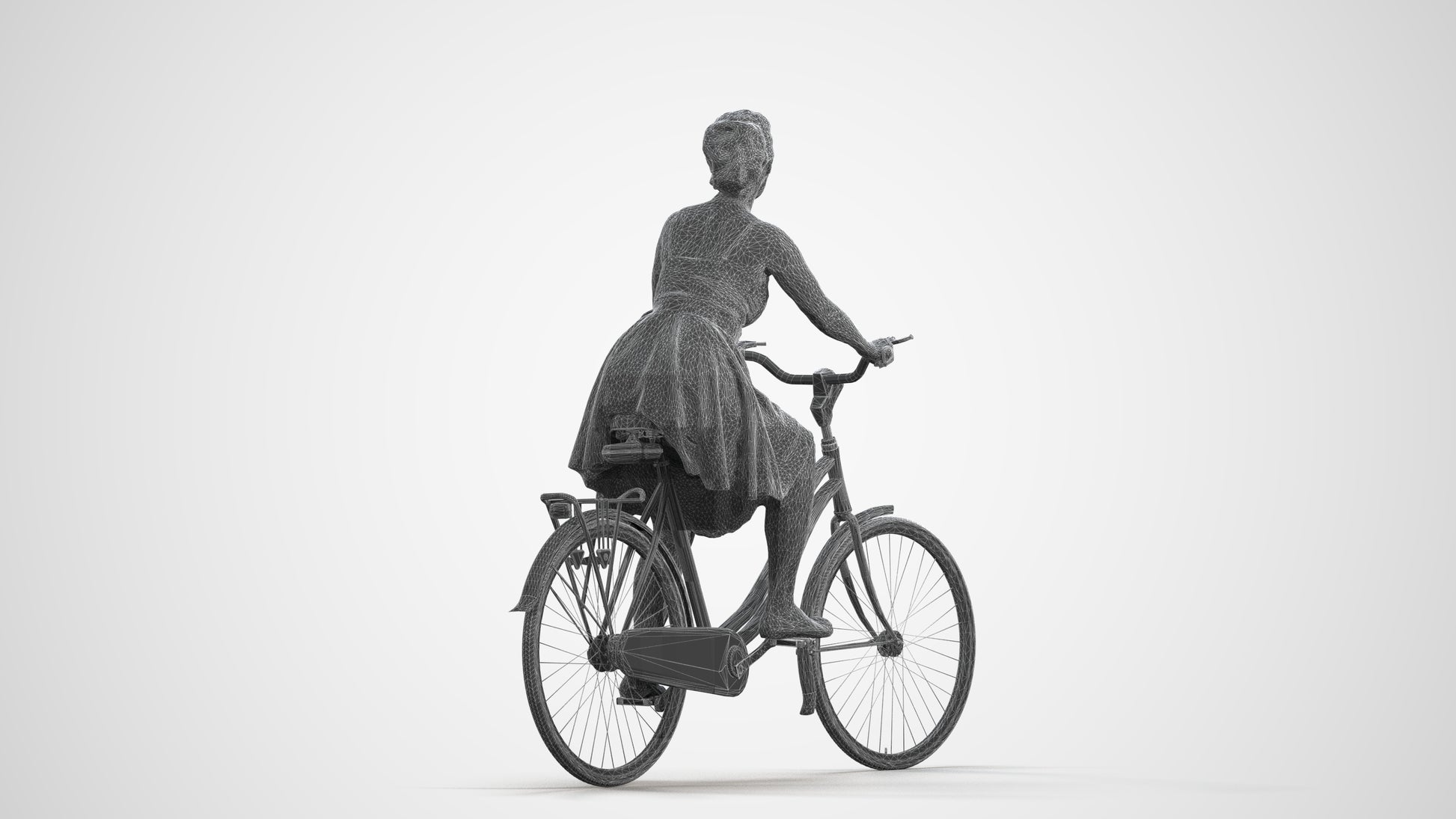 realistic 3D human woman formal cycling, archviz people FBX OBJ for Blender, wireframe front view