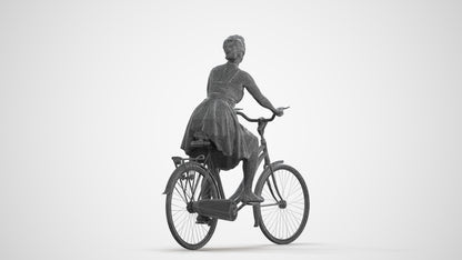 realistic 3D human woman formal cycling, archviz people FBX OBJ for Blender, wireframe front view