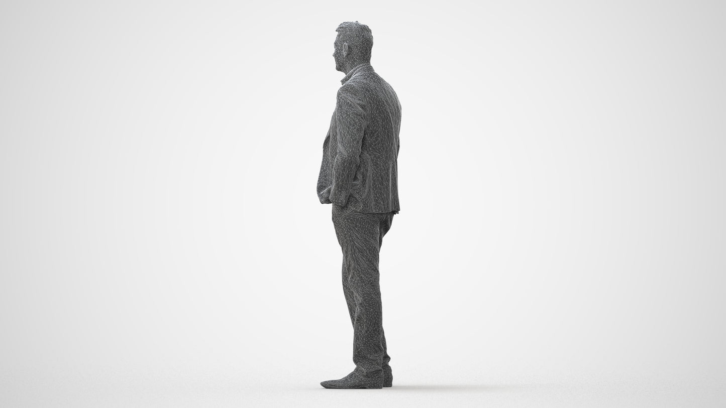 realistic 3D man business standing, scanned archviz people for Blender and 3ds Max, square thumbnail