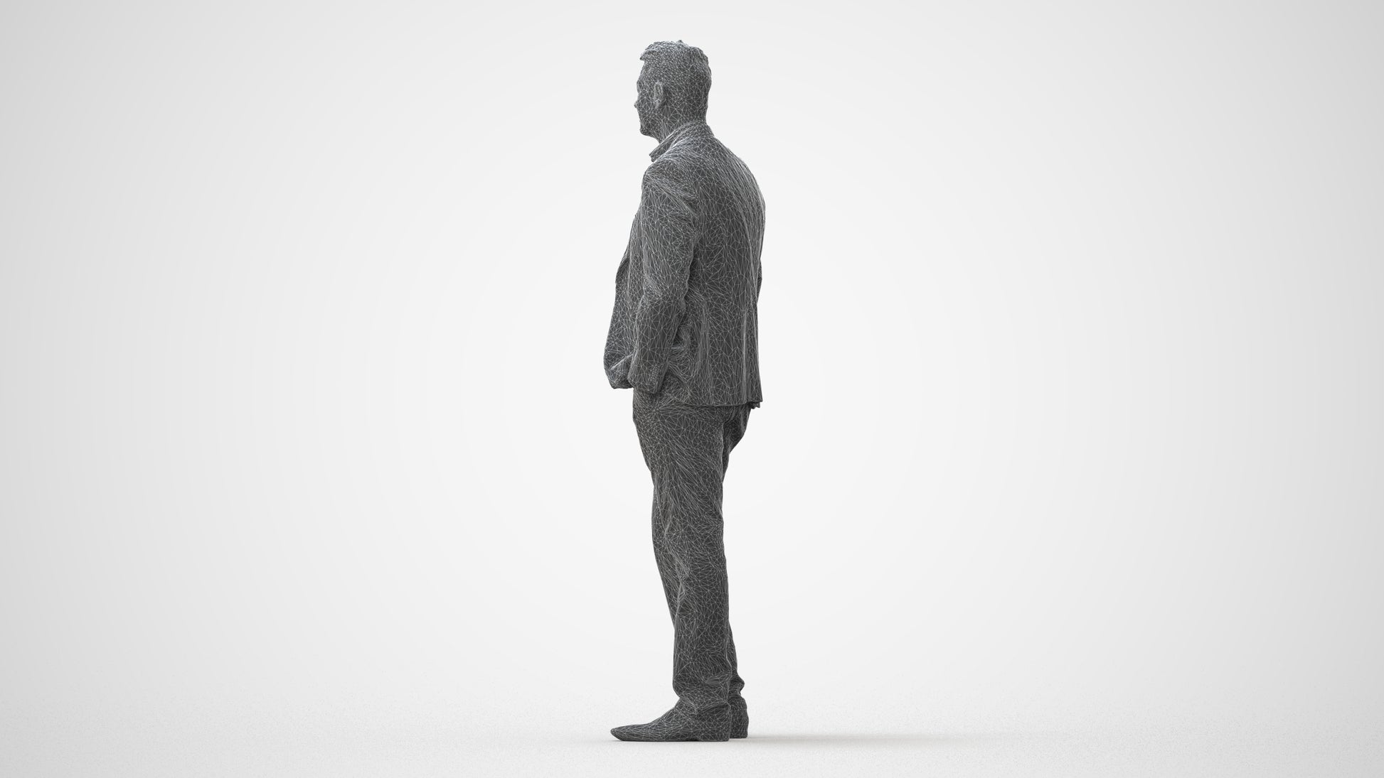 realistic 3D man business standing, scanned archviz people for Blender and 3ds Max, square thumbnail