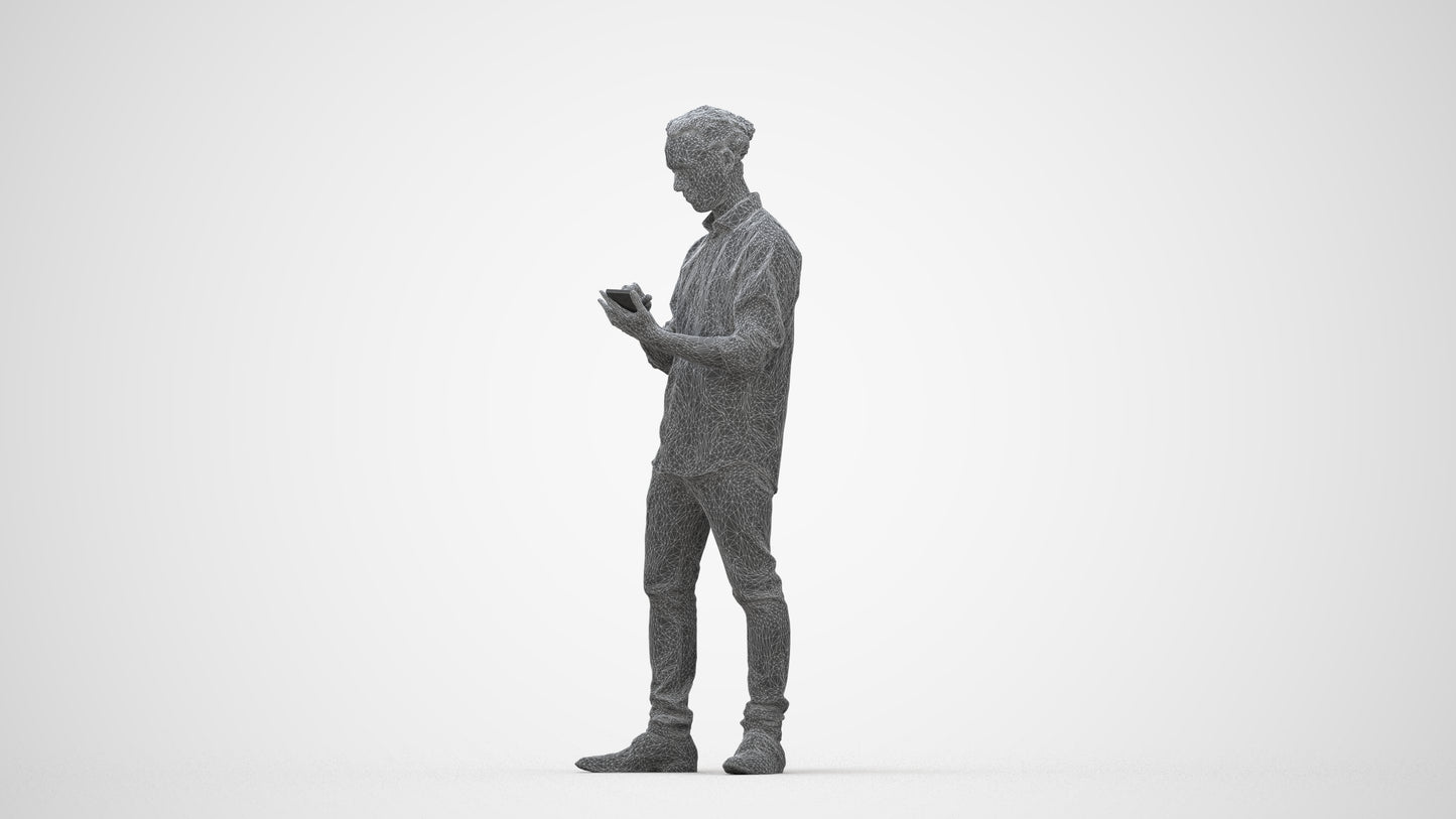 scanned 3D man casual standing, photogrammetry people for Enscape and V-Ray, wireframe back view