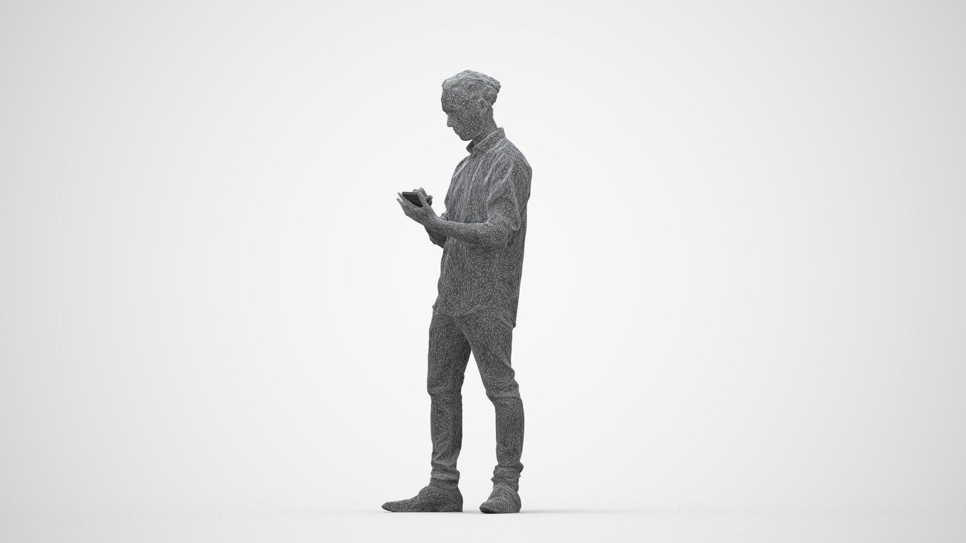scanned 3D man casual standing, photogrammetry people for Enscape and V-Ray, wireframe back view