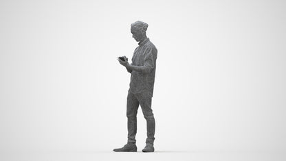 scanned 3D man casual standing, photogrammetry people for Enscape and V-Ray, wireframe back view