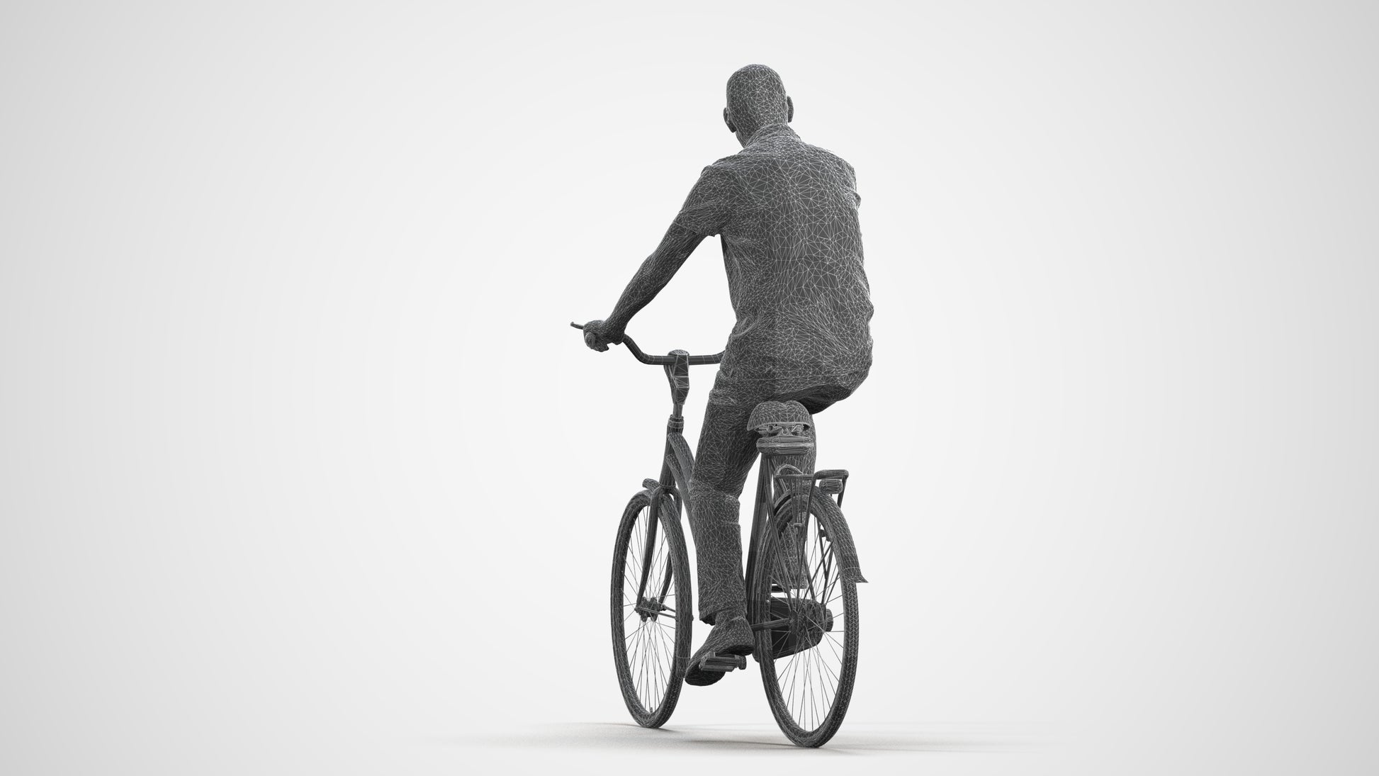 photogrammetry 3D senior man casual cycling, realistic human model archviz FBX, wireframe front view