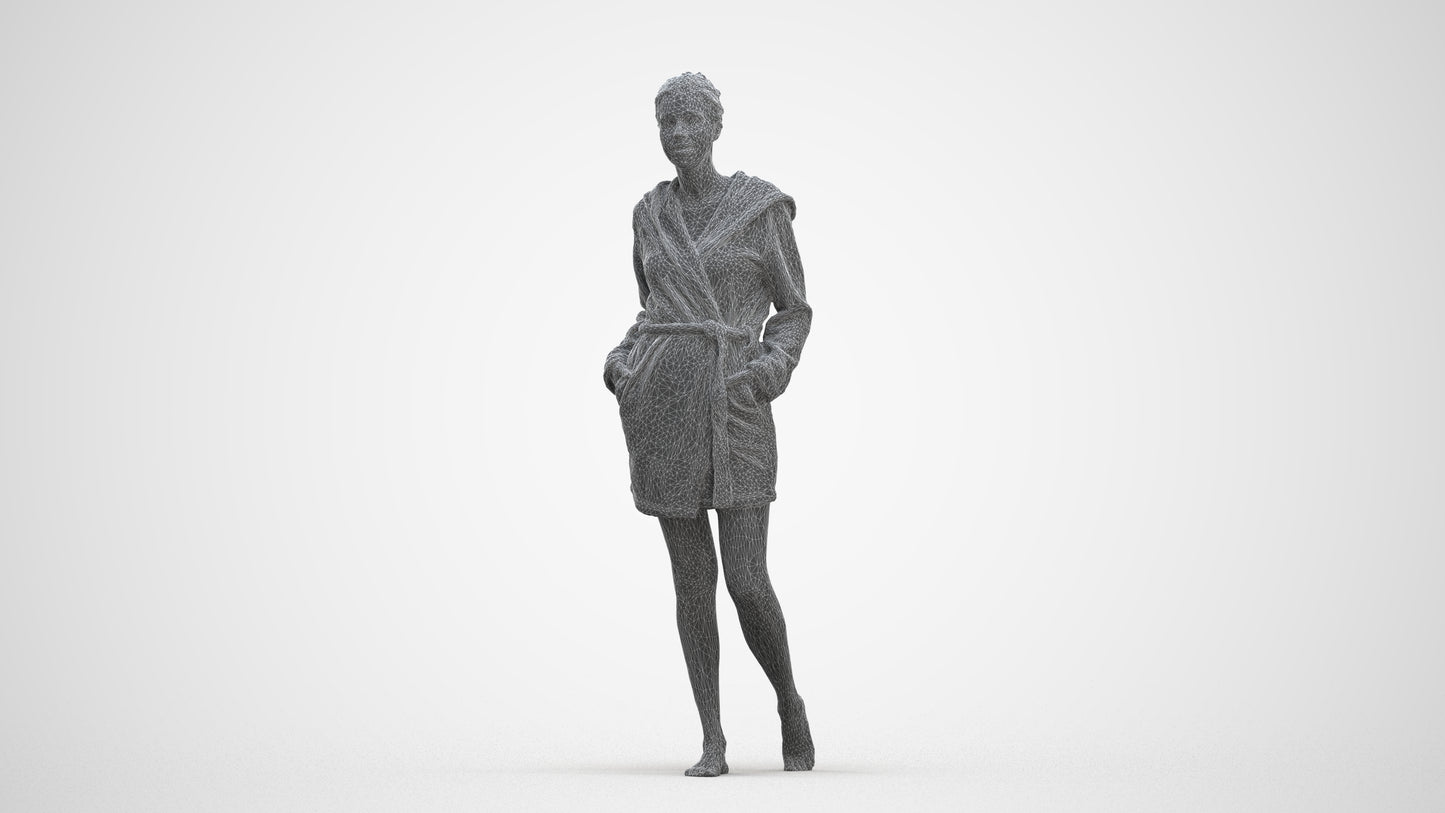 realistic 3D woman bathroom, scanned archviz people for Blender and 3ds Max, three-quarter front view render