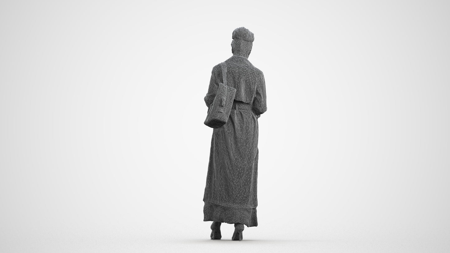 scanned 3D woman business standing, photogrammetry people for Enscape and V-Ray, wireframe front view