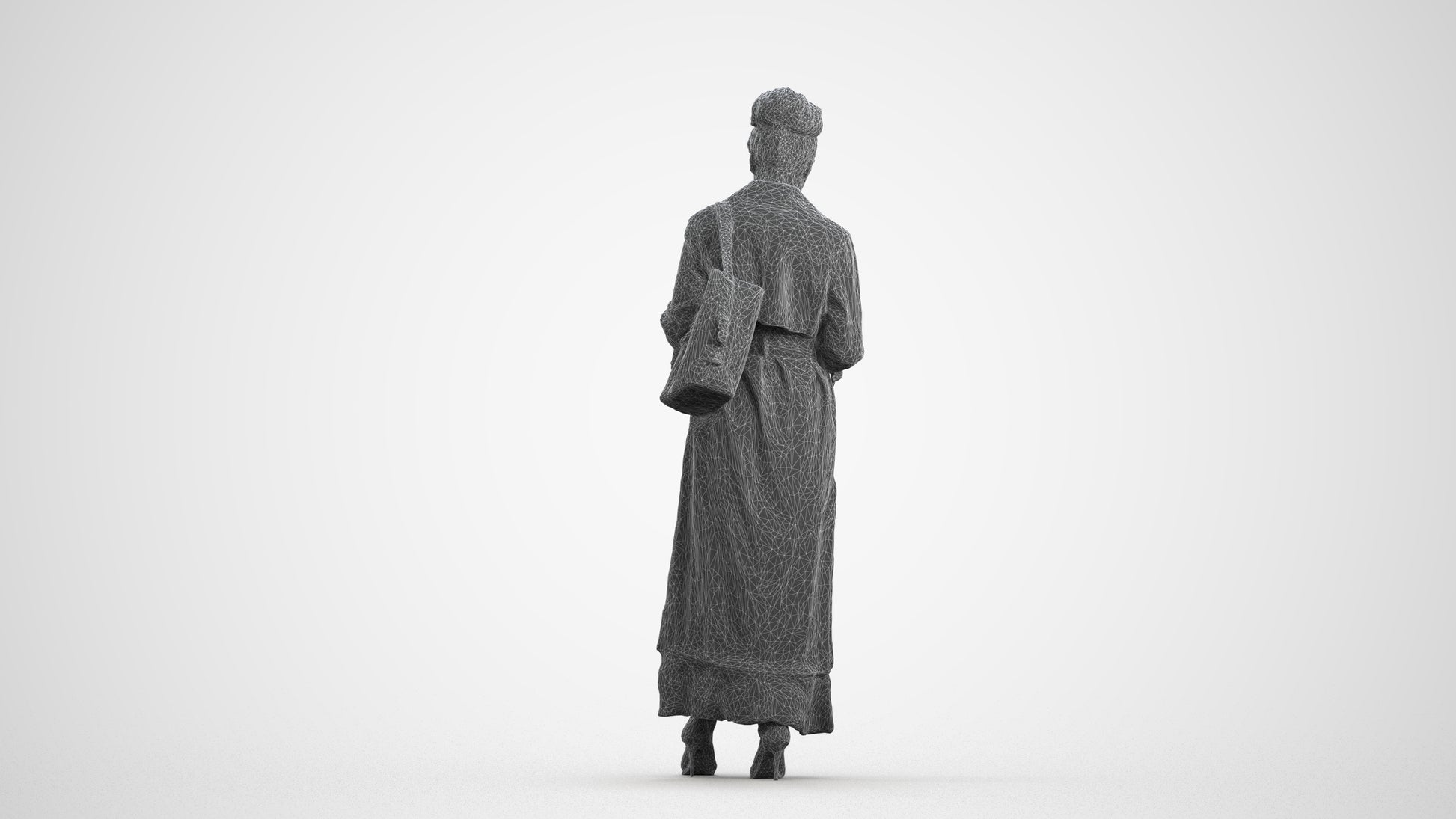 scanned 3D woman business standing, photogrammetry people for Enscape and V-Ray, wireframe front view
